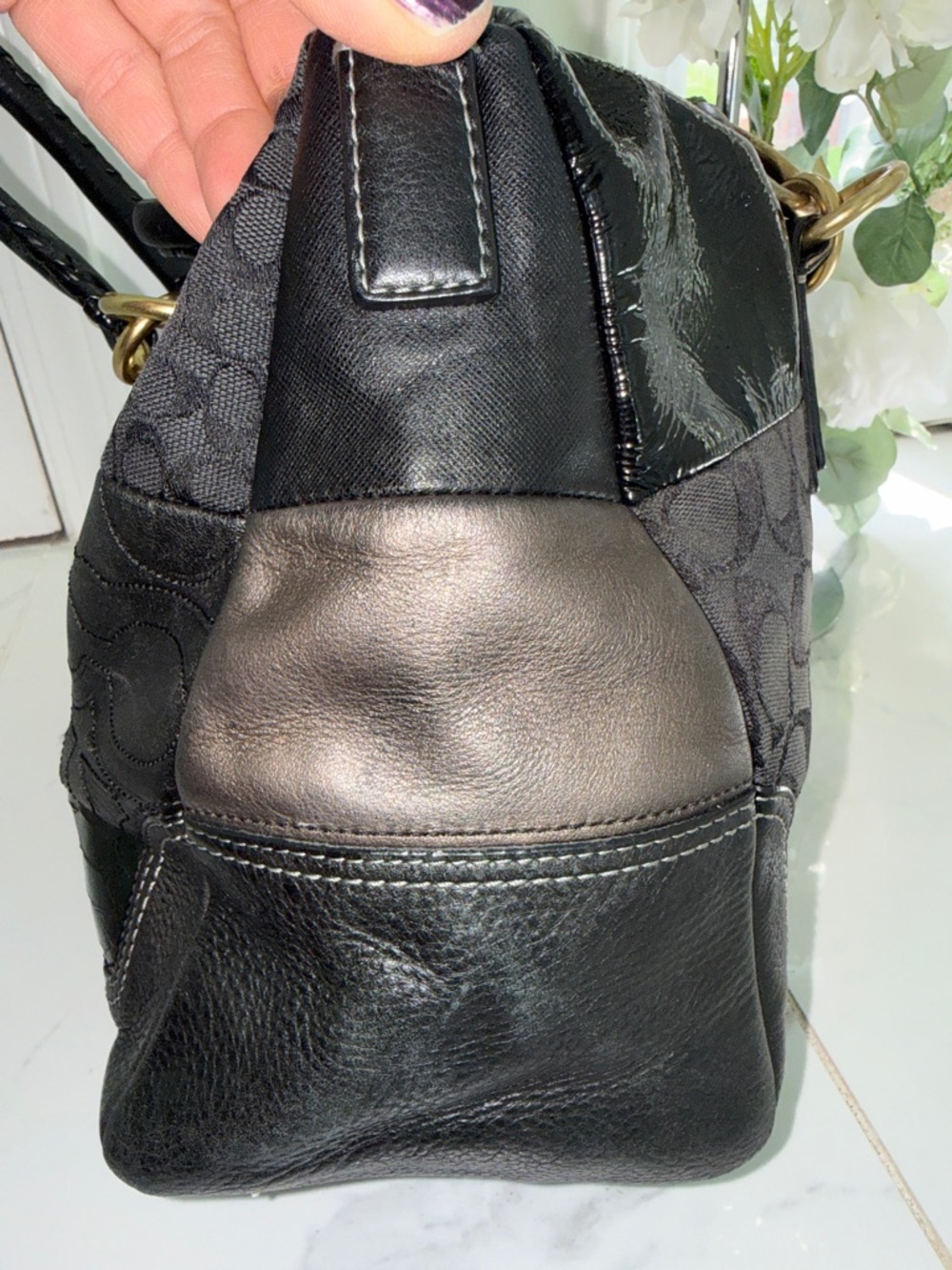 Coach vintage Black Patchwork Tote with Gold-Tone Hardware - Picture 7 of 15